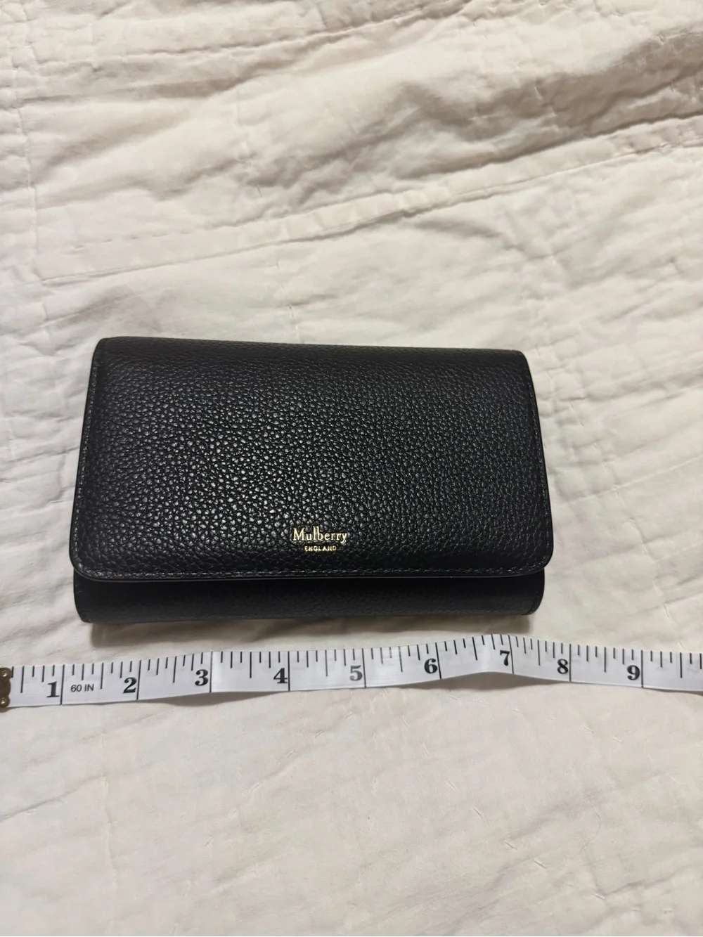 Mulberry Black Pebbled Leather Continental Wallet with Gold Logo